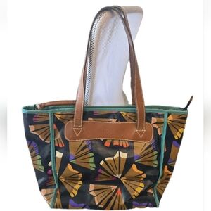 Fossil Color Pencil Shaving Coated Canvas Leather Tote Bag 17x12 Teacher Office